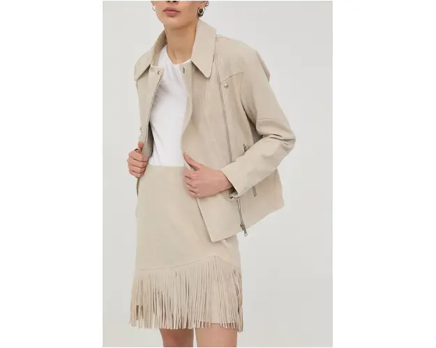 Bruuns Bazaar fusta din piele intoarsa culoarea bej, mini, drept