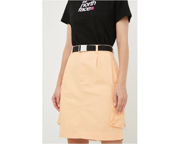 The North Face fusta din bumbac culoarea bej, mini, drept