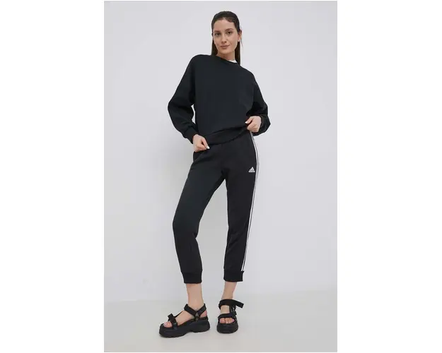 adidas pantaloni HD4309 femei, culoarea negru, cu imprimeu