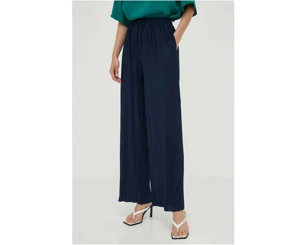 Samsoe Samsoe pantaloni femei, culoarea albastru marin, lat, high waist
