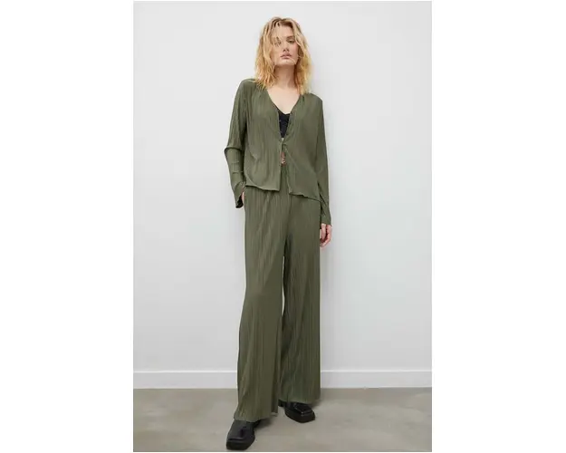Samsoe Samsoe pantaloni femei, culoarea verde, lat, high waist