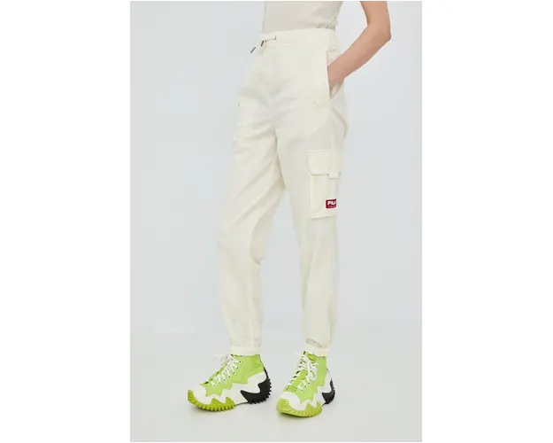 Fila pantaloni de trening femei, culoarea bej, jogger, high waist
