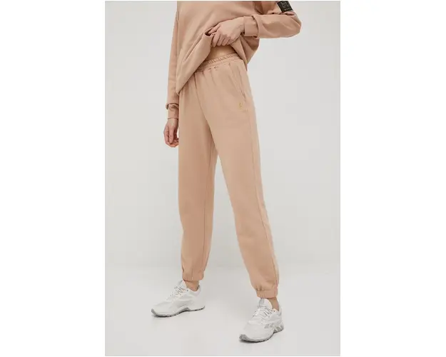 P.E Nation pantaloni de bumbac femei, culoarea bej, neted