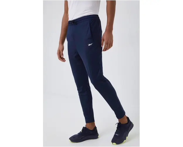 Reebok pantaloni de trening barbati, culoarea albastru marin, neted