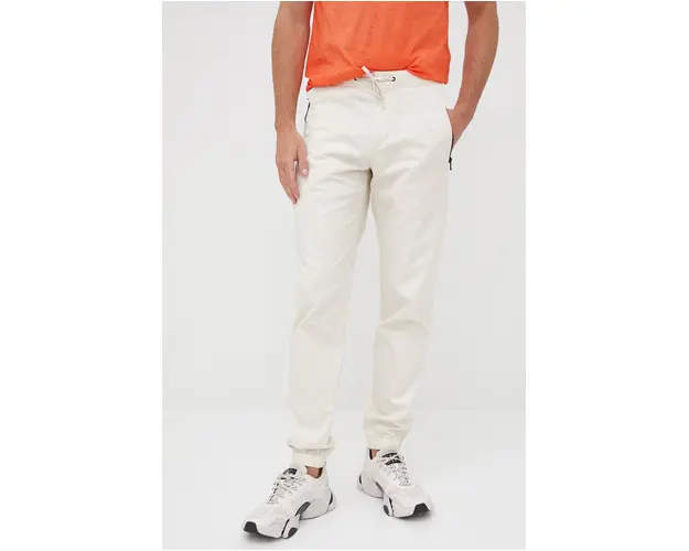 Sisley pantaloni de bumbac barbati, culoarea bej, jogger
