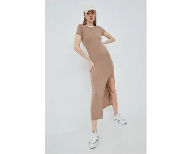 Femi Stories rochie culoarea bej, maxi, mulata