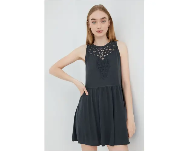 Superdry rochie din amestec de in culoarea gri, mini, evazati