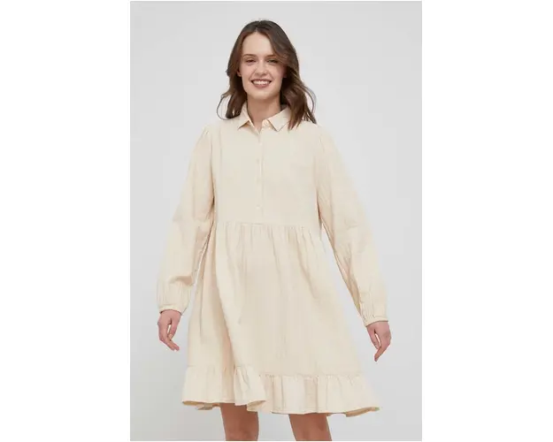 United Colors of Benetton rochie din bumbac culoarea bej, mini, evazati