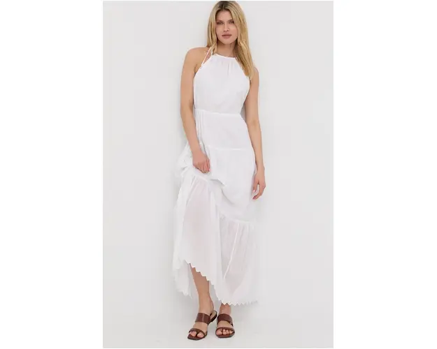 MICHAEL Michael Kors rochie din bumbac culoarea alb, maxi, evazati