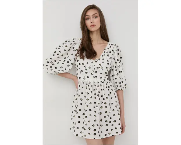 For Love & Lemons rochie culoarea alb, mini, evazati