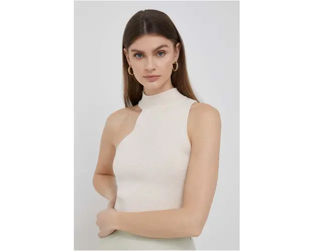 Dkny top femei, culoarea bej, cu turtleneck