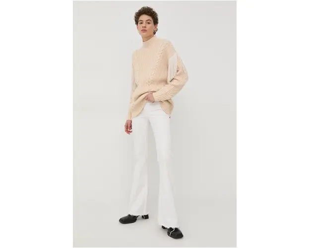 Bruuns Bazaar pulover femei, culoarea bej, calduros, cu turtleneck