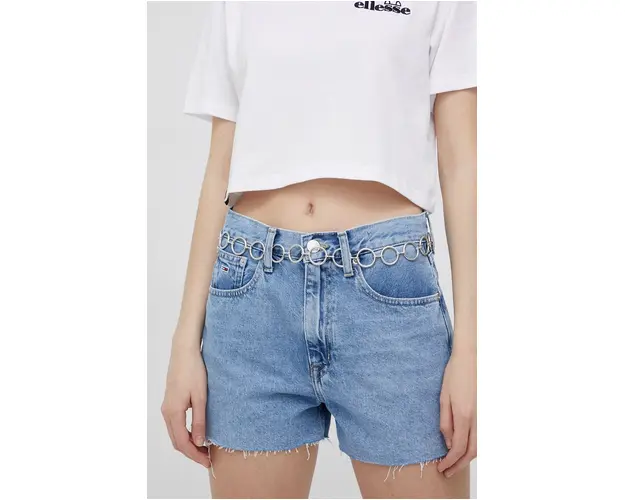 Tommy Jeans pantaloni scurti din bumbac Bf0012 femei, neted, high waist