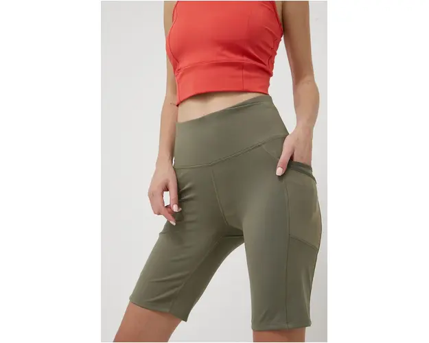 Columbia pantaloni scurti sport Windgates femei, culoarea verde, neted, high waist