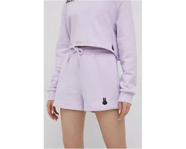 OCAY pantaloni scurti din bumbac femei, culoarea violet, neted, high waist