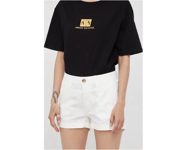 Pepe Jeans pantaloni scurti din bumbac Balboa Short femei, culoarea alb, neted, medium waist