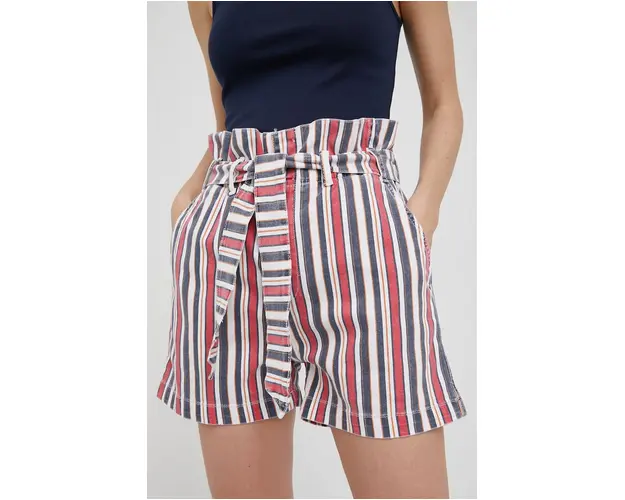 Pepe Jeans pantaloni scurti jeans Phoebe Stripe femei, modelator, high waist