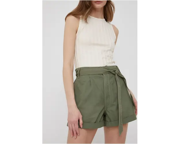 Pepe Jeans pantaloni scurti din bumbac Kaylee Short femei, culoarea verde, neted, high waist