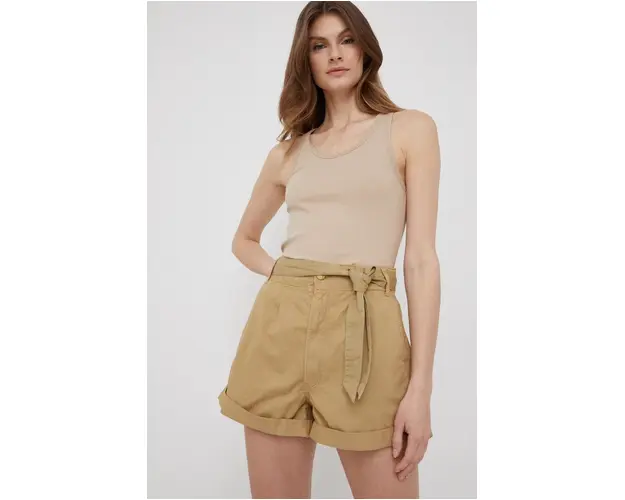Pepe Jeans pantaloni scurti din bumbac Kaylee Short femei, culoarea verde, neted, high waist