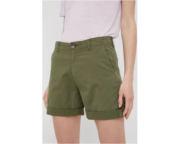 Pepe Jeans pantaloni scurti Junie femei, culoarea verde, neted, medium waist