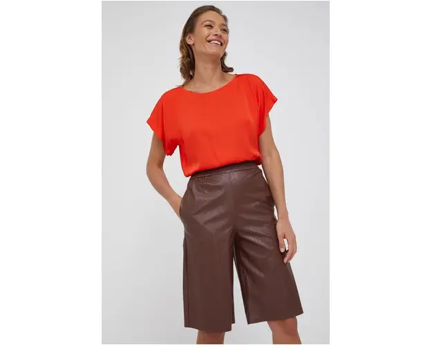 Sisley pantaloni scurti femei, culoarea maro, neted, high waist