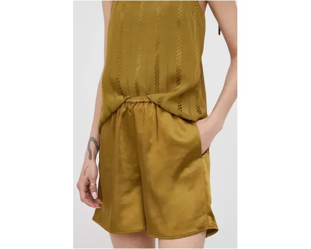 Sisley pantaloni scurti femei, culoarea verde, neted, high waist