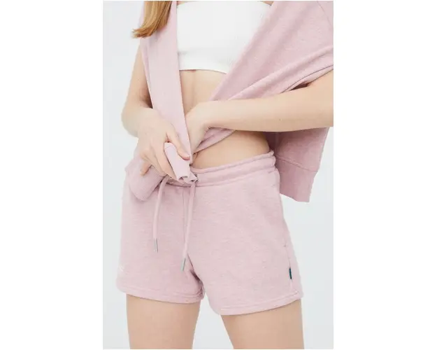 Superdry pantaloni scurti femei, culoarea roz, cu imprimeu, high waist