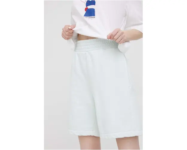 United Colors of Benetton pantaloni scurti din bumbac femei, culoarea turcoaz, neted, high waist