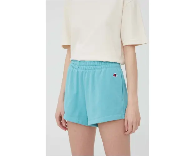 Champion pantaloni scurti 114926 femei, culoarea turcoaz, neted, high waist 114926-BS148