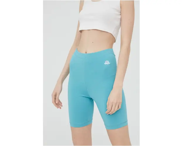 Champion pantaloni scurti 114940 femei, culoarea turcoaz, neted, medium waist 114940-BS148