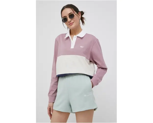 Champion pantaloni scurti 115065 femei, culoarea verde, cu imprimeu, high waist