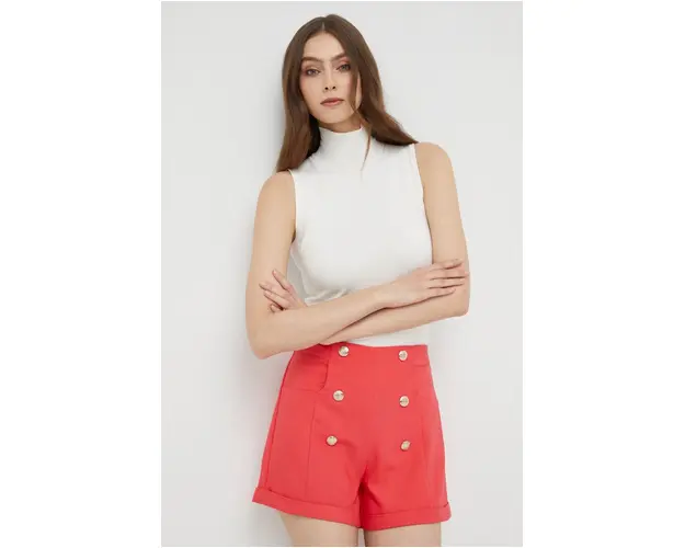 Morgan pantaloni scurti din bumbac femei, culoarea portocaliu, neted, high waist