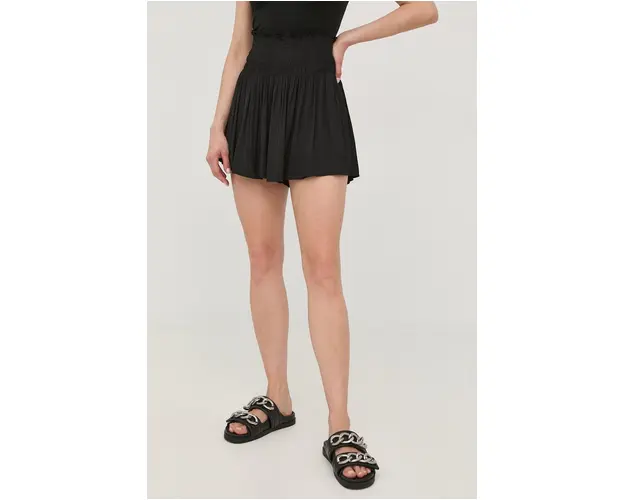 Morgan pantaloni scurti femei, culoarea negru, neted, high waist