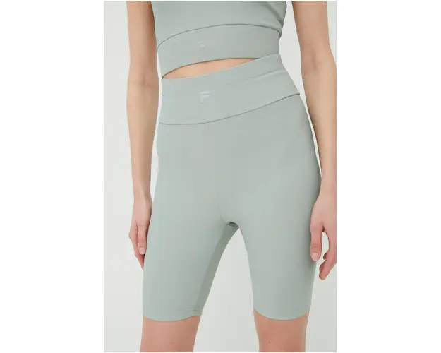 Fila pantaloni scurti de antrenament Cassino femei, culoarea verde, neted, high waist