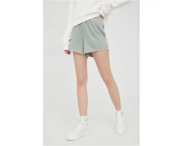 Fila pantaloni scurti femei, culoarea verde, neted, high waist