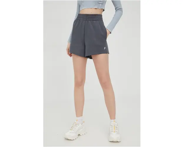 Fila pantaloni scurti femei, culoarea gri, neted, high waist