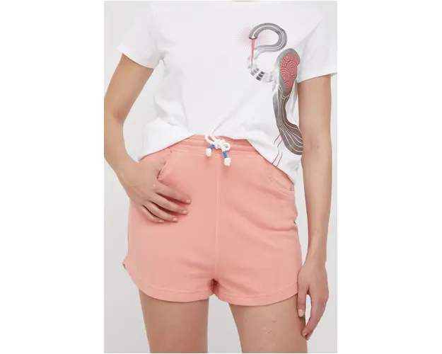 Mustang pantaloni scurti din bumbac Julie Jogpant femei, culoarea portocaliu, neted, high waist
