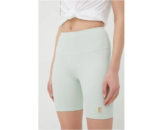 P.E Nation pantaloni scurti de antrenament Universal femei, culoarea verde, neted, high waist