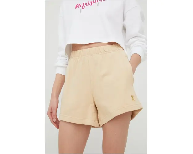 P.E Nation pantaloni scurti din bumbac femei, culoarea bej, neted, high waist