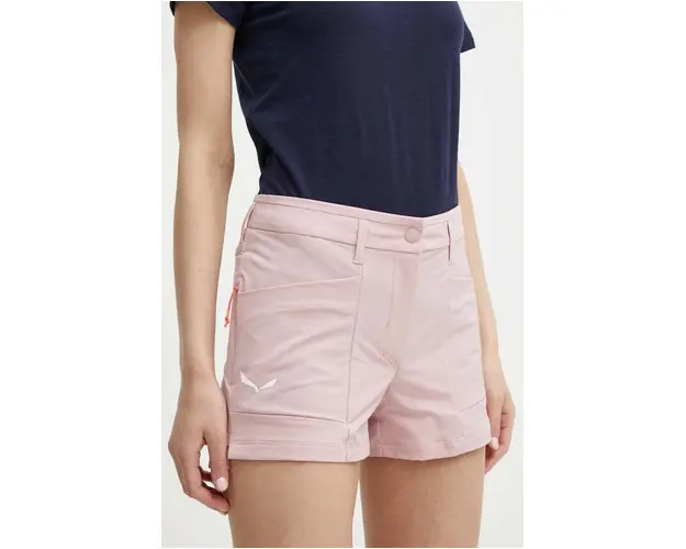 Salewa pantaloni scurti outdoor Puez culoarea roz, neted, medium waist, 00-0000028315