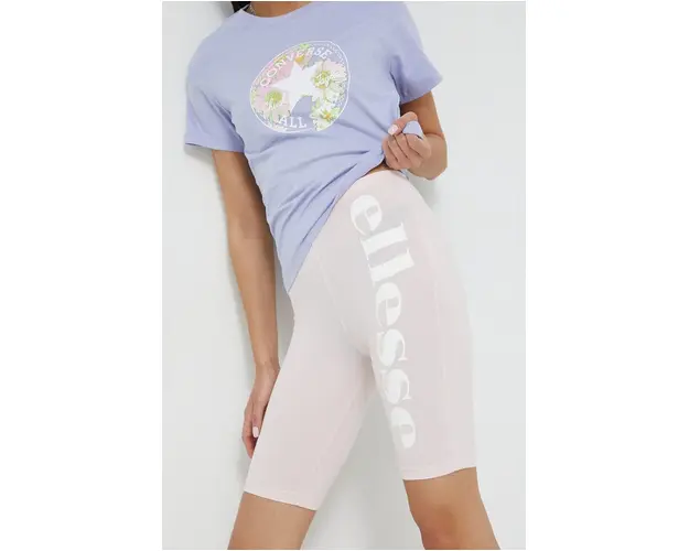Ellesse pantaloni scurti femei, culoarea roz, cu imprimeu, high waist