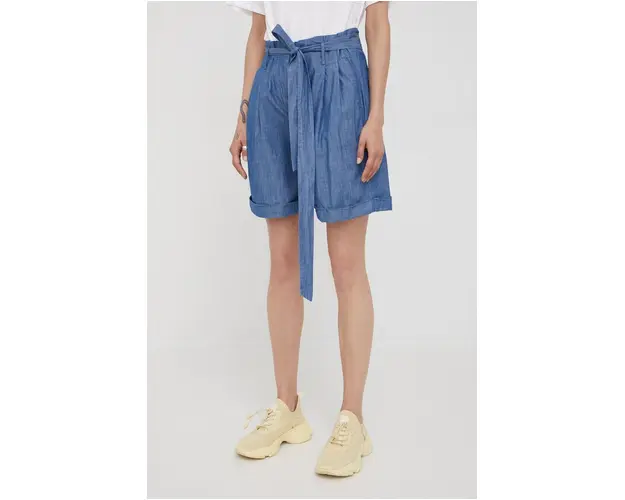 G-Star Raw pantaloni scurti din bumbac femei, culoarea albastru marin, neted, high waist