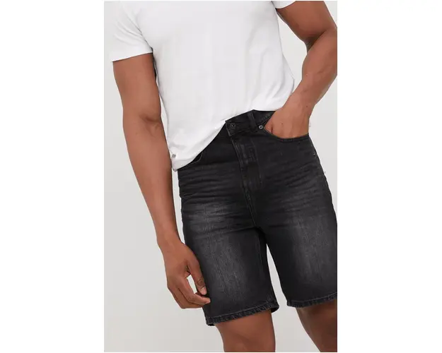 Solid pantaloni scurti jeans barbati, culoarea negru