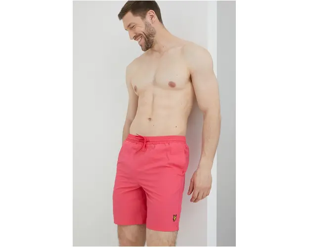 Lyle & Scott pantaloni scurti de baie barbati, culoarea roz, neted