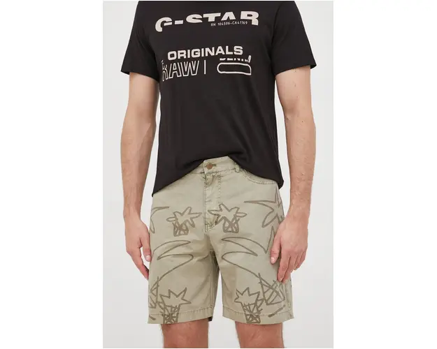 Desigual pantaloni scurti din bumbac barbati, culoarea verde