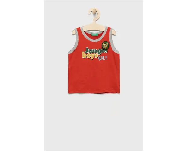 United Colors of Benetton top din bumbac pentru copii culoarea rosu, cu imprimeu