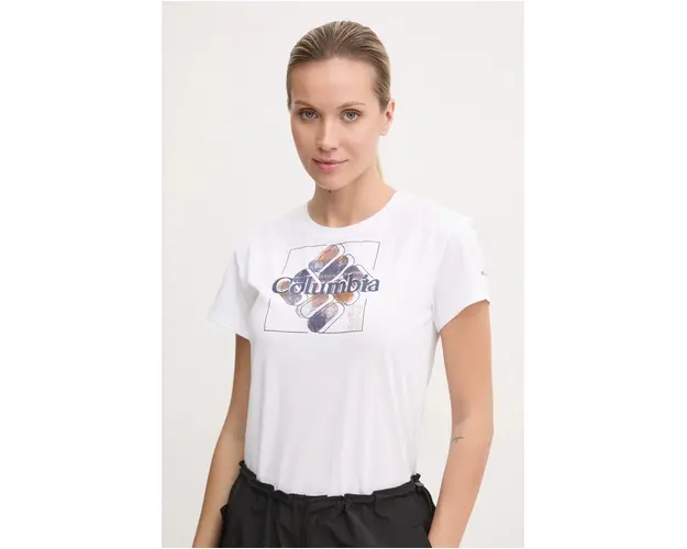 Columbia tricou sport Sun Trek SS Graphic culoarea alb, 1931753