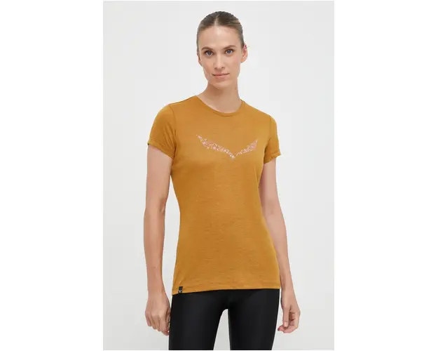 Salewa tricou sport Solidlogo culoarea maro