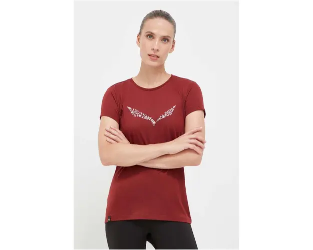 Salewa tricou sport Solidlogo culoarea bordo