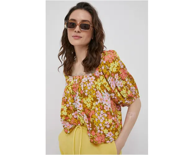 Billabong bluza femei, culoarea galben, in modele florale